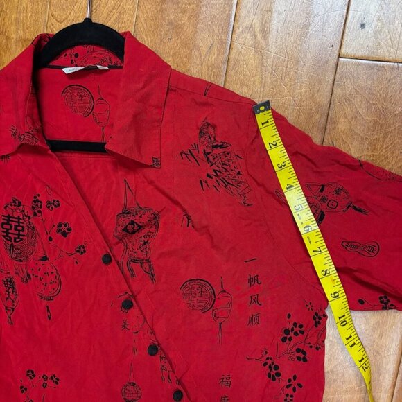 Soft Surroundings Women Wrap Top Size *S Knot Button Asian Tunic Red Asymmetric - Picture 10 of 16